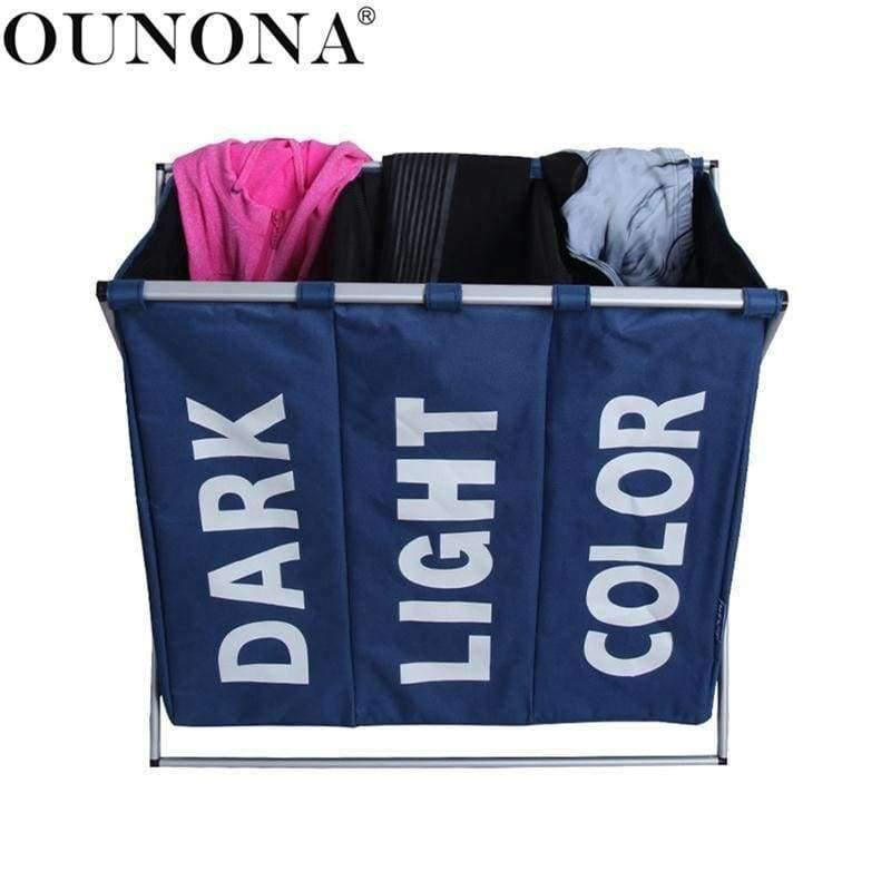 Planet Gates as pic Laundry Storage Organization Basket Foldable Laundry Hamper Bathroom Laundry Bag Product Triple Compartment