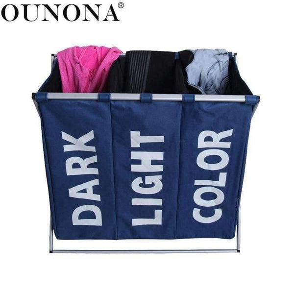 Planet Gates as pic Laundry Storage Organization Basket Foldable Laundry Hamper Bathroom Laundry Bag Product Triple Compartment