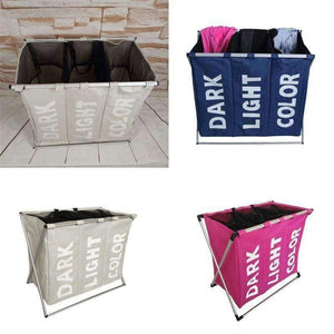 Planet Gates as pic Laundry Storage Organization Basket Foldable Laundry Hamper Bathroom Laundry Bag Product Triple Compartment