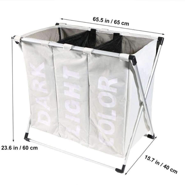 Planet Gates as pic Laundry Storage Organization Basket Foldable Laundry Hamper Bathroom Laundry Bag Product Triple Compartment