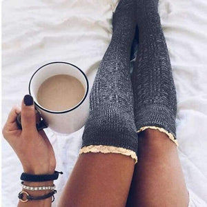 Planet Gates as picture 1 / free size Winter Stockings College Crochet Knitted Lace Trim Knee-sockings Over the Knee Cotton Hosiery Long Stockings For Girl Lady