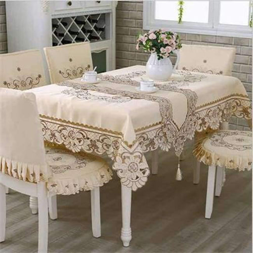 Planet Gates as picture / 105x105cm Satin Fabric Tablecloth Rectangle Elegant Hollow Embroidered Floral Thick Table cloth  Wedding Party Decor Table Covers