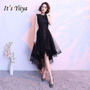 Planet Gates as picture / 2 Black Sleeveless Cut-Out Lace Cocktail Dress High-Low Tea Length Formal Dress Party Gown MX014