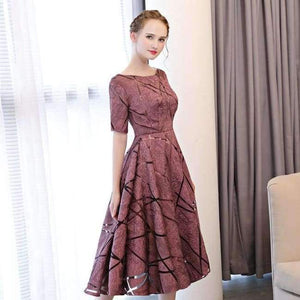 Planet Gates as picture / 2 / China Luxury O-Neck Half Sleeve Embroidery Zipper Cocktail Dresses A-line Tea Length Formal Dress LX465