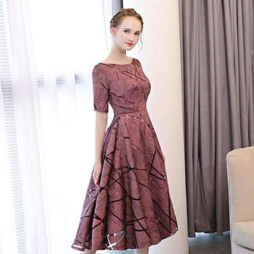 Planet Gates as picture / 2 / China Luxury O-Neck Half Sleeve Embroidery Zipper Cocktail Dresses A-line Tea Length Formal Dress LX465