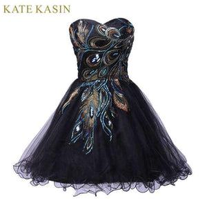 Planet Gates as picture / 2 Gowms Embroidery Peacock Cocktail Dress Black White Party Gown Short Cocktail Dresses Prom Dress 2017 C4975