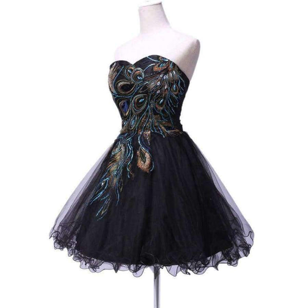 Planet Gates as picture / 2 Gowms Embroidery Peacock Cocktail Dress Black White Party Gown Short Cocktail Dresses Prom Dress 2017 C4975