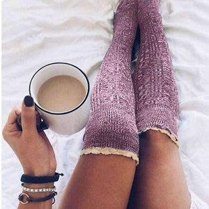 Planet Gates as picture 3 / Free size Winter Womens Stocking Knitted Crochet Lace Trim Cotton Over The Knee Socks Girls Boot Cuff Knee-Socking Thigh Hosiery Sock