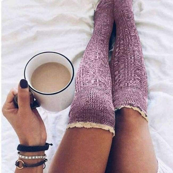 Planet Gates as picture 3 / Free size Winter Womens Stocking Knitted Crochet Lace Trim Cotton Over The Knee Socks Girls Boot Cuff Knee-Socking Thigh Hosiery Sock