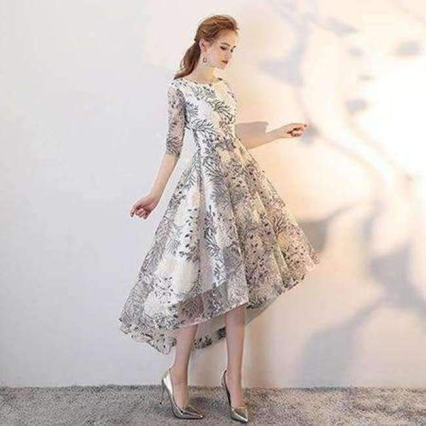 Planet Gates as picture / 4 High Low Evening Dresses Long 2018 Elegant O-neck Half Sleeves Lace Prom Dresses For Graduation Plus Size