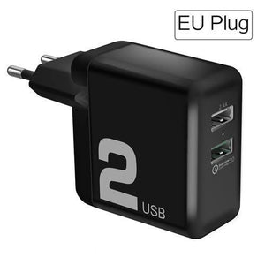 Planet Gates As Picture / Black EU Plug QC3.0 Fast Dual USB Charger , ROCK 30W Quick Charge 3.0 Mobile Phone Charger For Samsung/Xiaomi/ Huawei FCP Fast Charging QC2.0