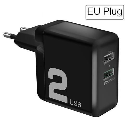 Planet Gates As Picture / Black EU Plug QC3.0 Fast Dual USB Charger , ROCK 30W Quick Charge 3.0 Mobile Phone Charger For Samsung/Xiaomi/ Huawei FCP Fast Charging QC2.0