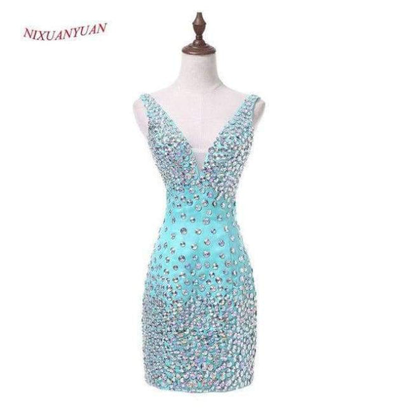 Planet Gates as picture color / 6 New Custom Made Mint Satin Cocktail Dress 2017 Deep V-Neck Sexy Party Dress Short Crystal vestidos de cocktail