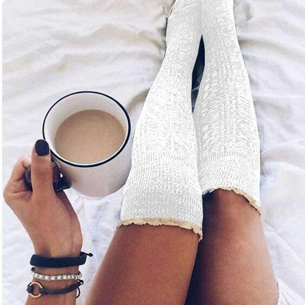 Planet Gates as picture / free size Winter Stockings College Crochet Knitted Lace Trim Knee-sockings Over the Knee Cotton Hosiery Long Stockings For Girl Lady