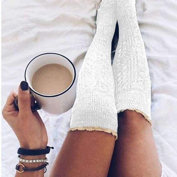 Planet Gates as picture / free size Winter Stockings College Crochet Knitted Lace Trim Knee-sockings Over the Knee Cotton Hosiery Long Stockings For Girl Lady