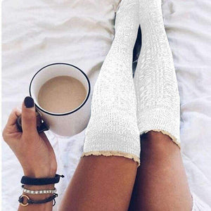 Planet Gates as picture / Free size Winter Womens Stocking Knitted Crochet Lace Trim Cotton Over The Knee Socks Girls Boot Cuff Knee-Socking Thigh Hosiery Sock