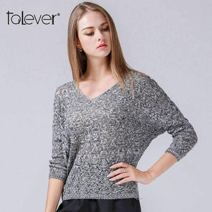 Planet Gates as picture / One Size Women's Warm Autumn Knitted Pullovers Sweater Fashion V-Neck Knitted Loose Tops Elegant Office Lady Solid Top Talever