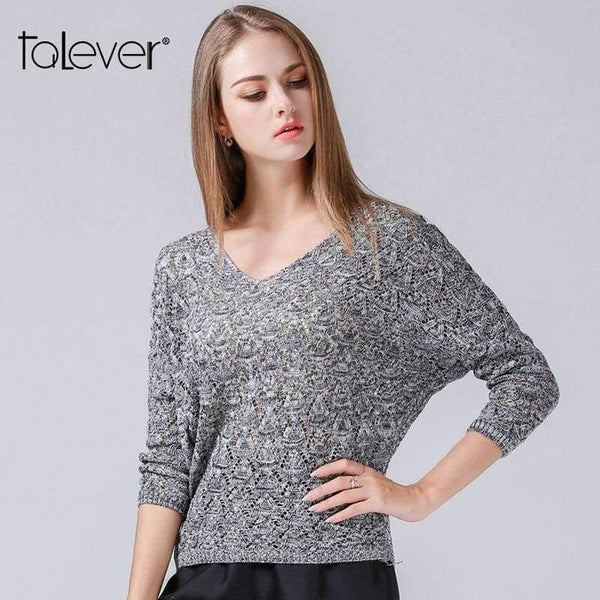 Planet Gates as picture / One Size Women's Warm Autumn Knitted Pullovers Sweater Fashion V-Neck Knitted Loose Tops Elegant Office Lady Solid Top Talever