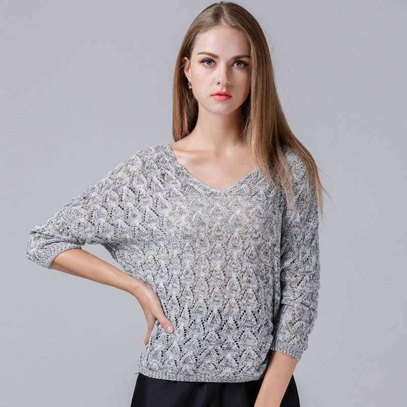 Planet Gates as picture / One Size Women's Warm Autumn Knitted Pullovers Sweater Fashion V-Neck Knitted Loose Tops Elegant Office Lady Solid Top Talever