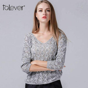 Planet Gates as picture / One Size Women's Warm Autumn Knitted Pullovers Sweater Fashion V-Neck Knitted Loose Tops Elegant Office Lady Solid Top Talever