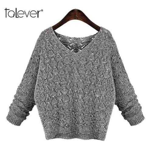 Planet Gates as picture / One Size Women's Warm Autumn Knitted Pullovers Sweater Fashion V-Neck Knitted Loose Tops Elegant Office Lady Solid Top Talever