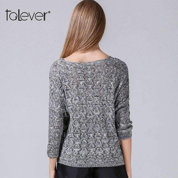 Planet Gates as picture / One Size Women's Warm Autumn Knitted Pullovers Sweater Fashion V-Neck Knitted Loose Tops Elegant Office Lady Solid Top Talever