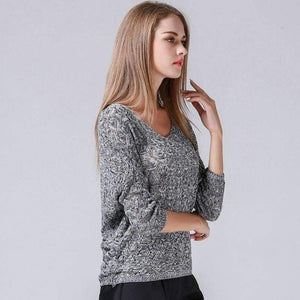 Planet Gates as picture / One Size Women's Warm Autumn Knitted Pullovers Sweater Fashion V-Neck Knitted Loose Tops Elegant Office Lady Solid Top Talever