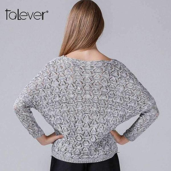 Planet Gates as picture / One Size Women's Warm Autumn Knitted Pullovers Sweater Fashion V-Neck Knitted Loose Tops Elegant Office Lady Solid Top Talever
