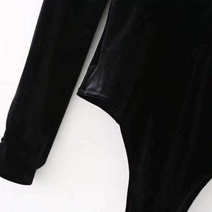 Planet Gates as picture / S Fashion Women Beading Velvet Bodysuit jumpsuit 2018 Casual Vintage Black Long Sleeve Blouse Sexy playsuit Tops
