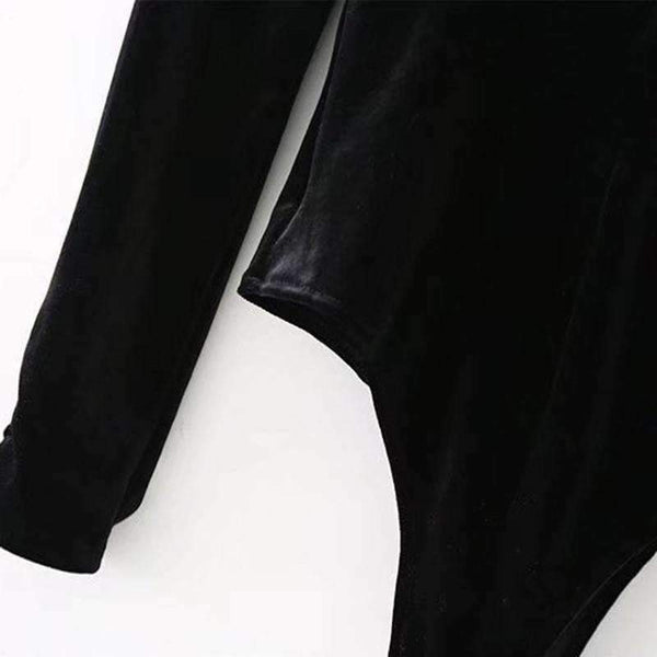 Planet Gates as picture / S Fashion Women Beading Velvet Bodysuit jumpsuit 2018 Casual Vintage Black Long Sleeve Blouse Sexy playsuit Tops