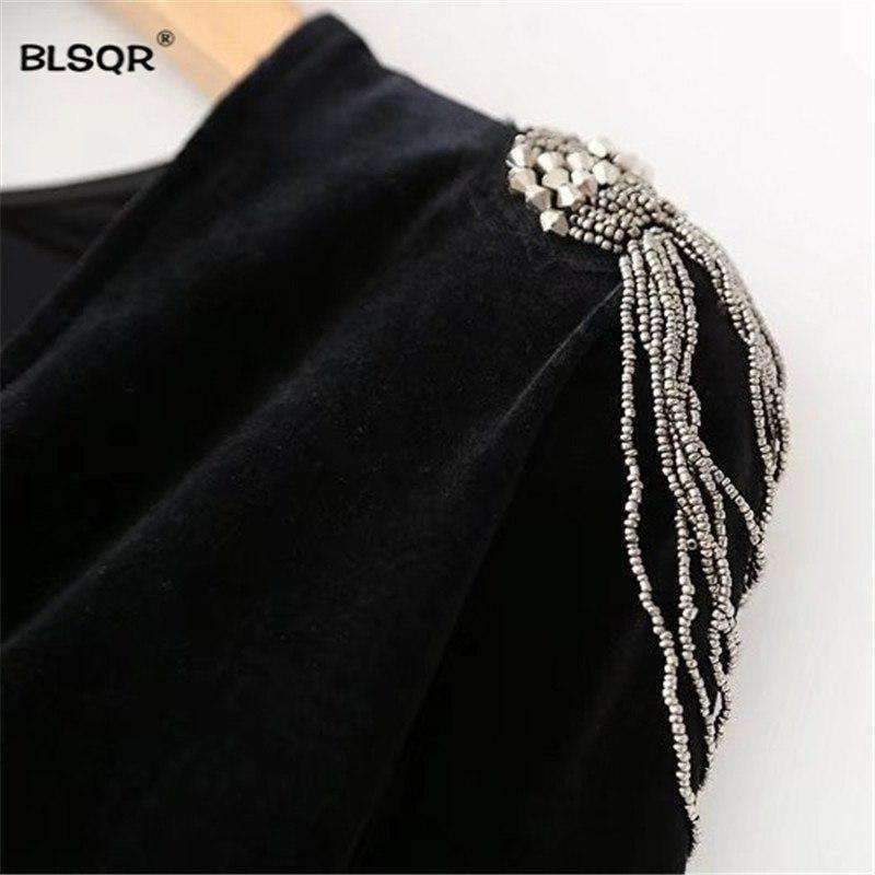 Planet Gates as picture / S Fashion Women Beading Velvet Bodysuit jumpsuit 2018 Casual Vintage Black Long Sleeve Blouse Sexy playsuit Tops