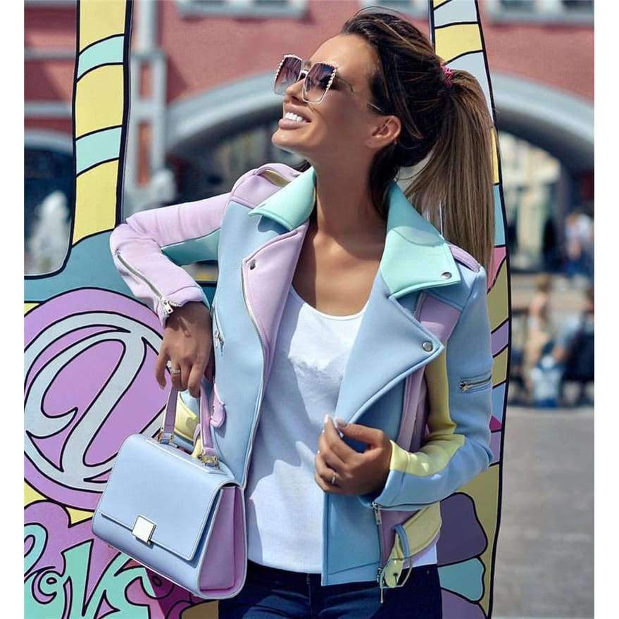 Ladies Spell Color Basic Street Jacket Color Block Coats long sleeve sashes Outwear coat epaulet zippers