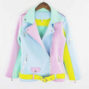 Planet Gates As Picture / S Ladies Spell Color Basic Street Jacket Color Block Coats long sleeve sashes Outwear coat epaulet zippers