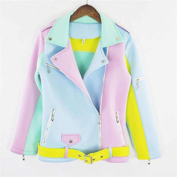 Planet Gates As Picture / S Ladies Spell Color Basic Street Jacket Color Block Coats long sleeve sashes Outwear coat epaulet zippers