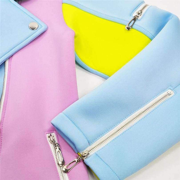 Planet Gates As Picture / S Ladies Spell Color Basic Street Jacket Color Block Coats long sleeve sashes Outwear coat epaulet zippers