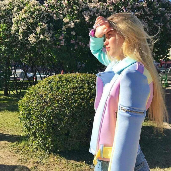 Planet Gates As Picture / S Ladies Spell Color Basic Street Jacket Color Block Coats long sleeve sashes Outwear coat epaulet zippers