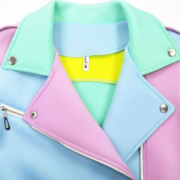 Planet Gates As Picture / S Ladies Spell Color Basic Street Jacket Color Block Coats long sleeve sashes Outwear coat epaulet zippers