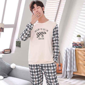 Planet Gates As Picture Shown 1 / L Men's Cotton Pajamas Letter Striped Sleepwear Cartoon Pajama Sets Casual Sleep & Lounge Pyjamas Plus Size 3XL
