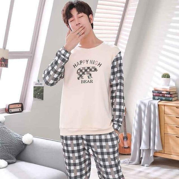 Planet Gates As Picture Shown 1 / L Men's Cotton Pajamas Letter Striped Sleepwear Cartoon Pajama Sets Casual Sleep & Lounge Pyjamas Plus Size 3XL