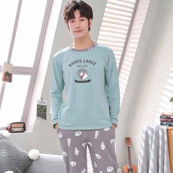 Planet Gates As Picture Shown 10 / L Men's Cotton Pajamas Letter Striped Sleepwear Cartoon Pajama Sets Casual Sleep & Lounge Pyjamas Plus Size 3XL