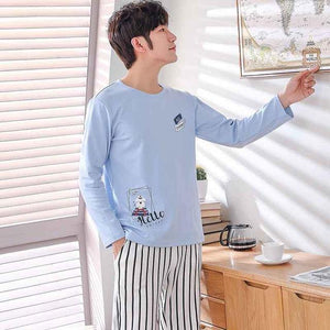 Planet Gates As Picture Shown 11 / L Men's Cotton Pajamas Letter Striped Sleepwear Cartoon Pajama Sets Casual Sleep & Lounge Pyjamas Plus Size 3XL