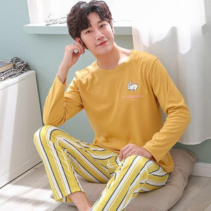 Planet Gates As Picture Shown 12 / L Men's Cotton Pajamas Letter Striped Sleepwear Cartoon Pajama Sets Casual Sleep & Lounge Pyjamas Plus Size 3XL