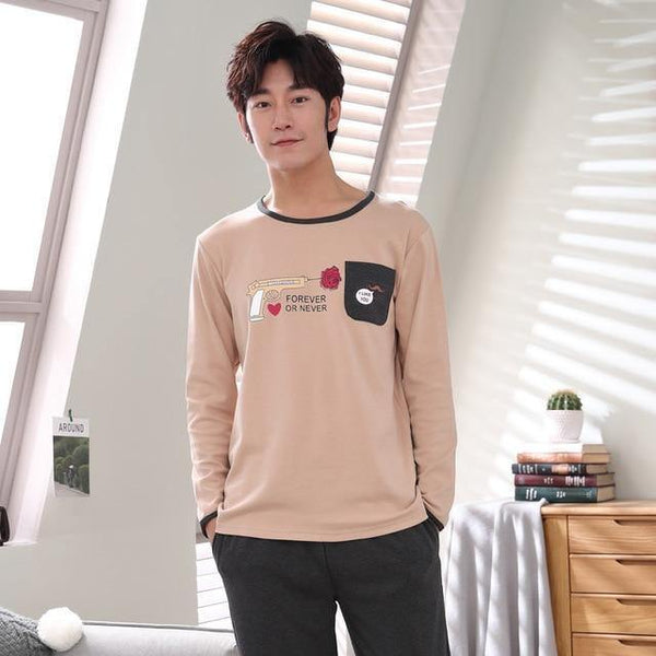 Planet Gates As Picture Shown 13 / L Men's Cotton Pajamas Letter Striped Sleepwear Cartoon Pajama Sets Casual Sleep & Lounge Pyjamas Plus Size 3XL