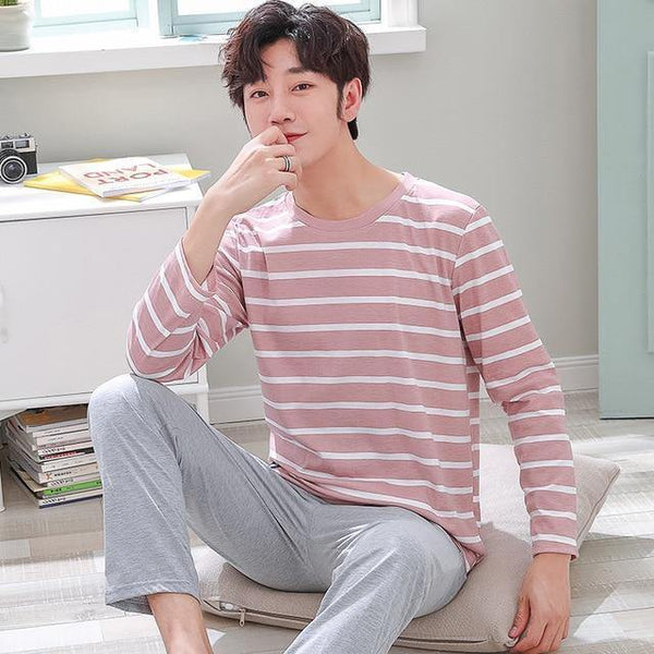 Planet Gates As Picture Shown 14 / L Men's Cotton Pajamas Letter Striped Sleepwear Cartoon Pajama Sets Casual Sleep & Lounge Pyjamas Plus Size 3XL