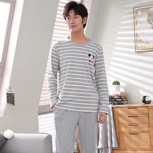 Planet Gates As Picture Shown 15 / L Men's Cotton Pajamas Letter Striped Sleepwear Cartoon Pajama Sets Casual Sleep & Lounge Pyjamas Plus Size 3XL