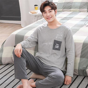 Planet Gates As Picture Shown 19 / L Men's Cotton Pajamas Letter Striped Sleepwear Cartoon Pajama Sets Casual Sleep & Lounge Pyjamas Plus Size 3XL