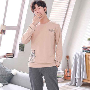 Planet Gates As Picture Shown 2 / L Men's Cotton Pajamas Letter Striped Sleepwear Cartoon Pajama Sets Casual Sleep & Lounge Pyjamas Plus Size 3XL