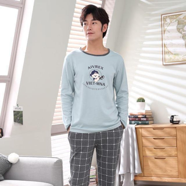 Planet Gates As Picture Shown 20 / L Men's Cotton Pajamas Letter Striped Sleepwear Cartoon Pajama Sets Casual Sleep & Lounge Pyjamas Plus Size 3XL