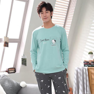 Planet Gates As Picture Shown 21 / L Men's Cotton Pajamas Letter Striped Sleepwear Cartoon Pajama Sets Casual Sleep & Lounge Pyjamas Plus Size 3XL