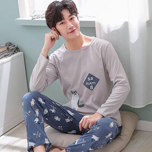 Planet Gates As Picture Shown 22 / L Men's Cotton Pajamas Letter Striped Sleepwear Cartoon Pajama Sets Casual Sleep & Lounge Pyjamas Plus Size 3XL